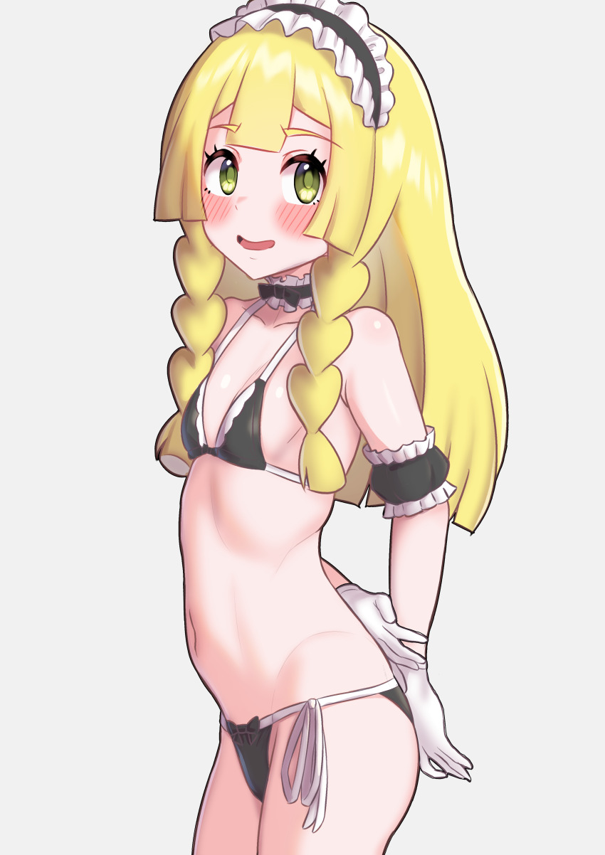 1girl, :d, absurdres, alternate_costume, arm_garter, bikini, black_arm_garter, black_bikini