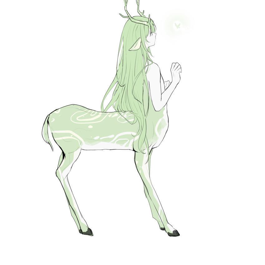 1other, animal_ears, antlers, centauroid, commentary_request, deer_antlers, deer_ears, enkidu_(fate)