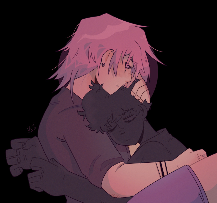 2boys, astrametis, black_background, commentary, earrings, english_commentary, highres, hug