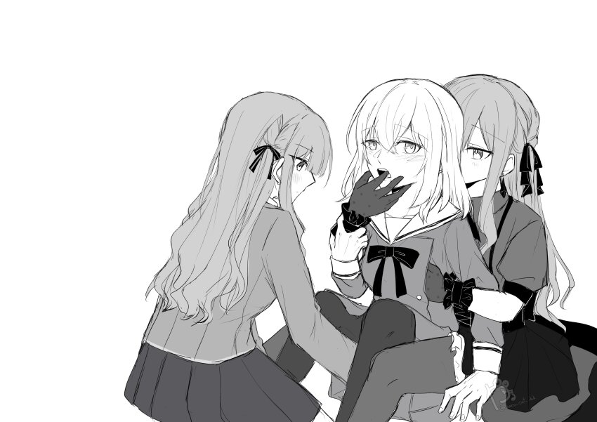 3girls, absurdres, bang_dream!, bang_dream!_it's_mygo!!!!!, blush, commentary, dress, dual_persona