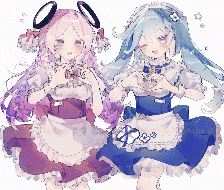 2girls, alternate_costume, apron, aqua_hair, braid, citlali_(genshin_impact), dress, faruzan_(genshin_impact)