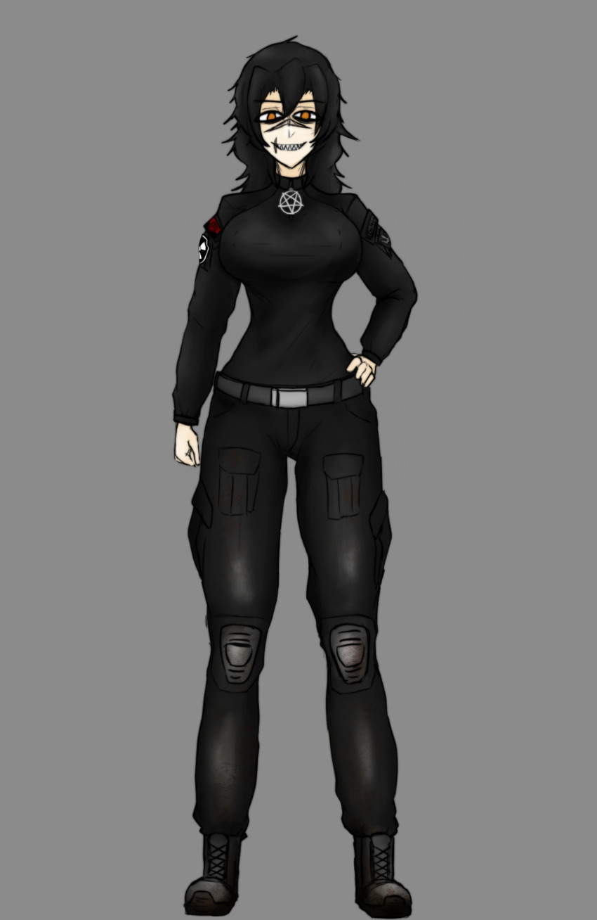 1girl, absurdres, anastasia_khachula, atom, atomwaffen_division, belt, belt_buckle, black_belt