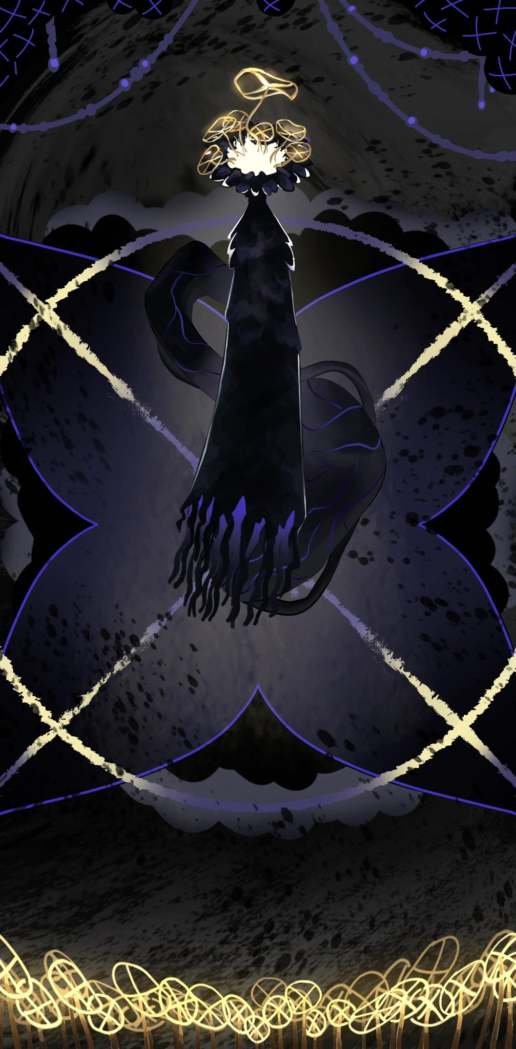 1other, black_robe, chinese_commentary, commentary_request, field, flower, flower_field, flower_on_head