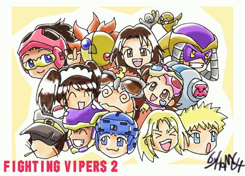 >_<, 2001, 4girls, 6+boys, @_@, ^_^, bahn, big_mahler_(fighting_vipers)