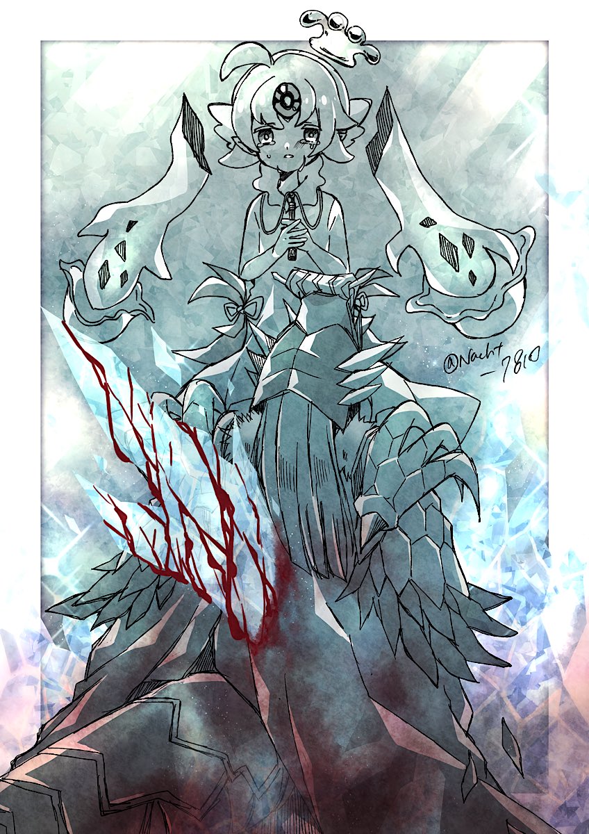 1boy, 1girl, aged_down, artist_name, blood, blood_on_clothes, blood_splatter, border