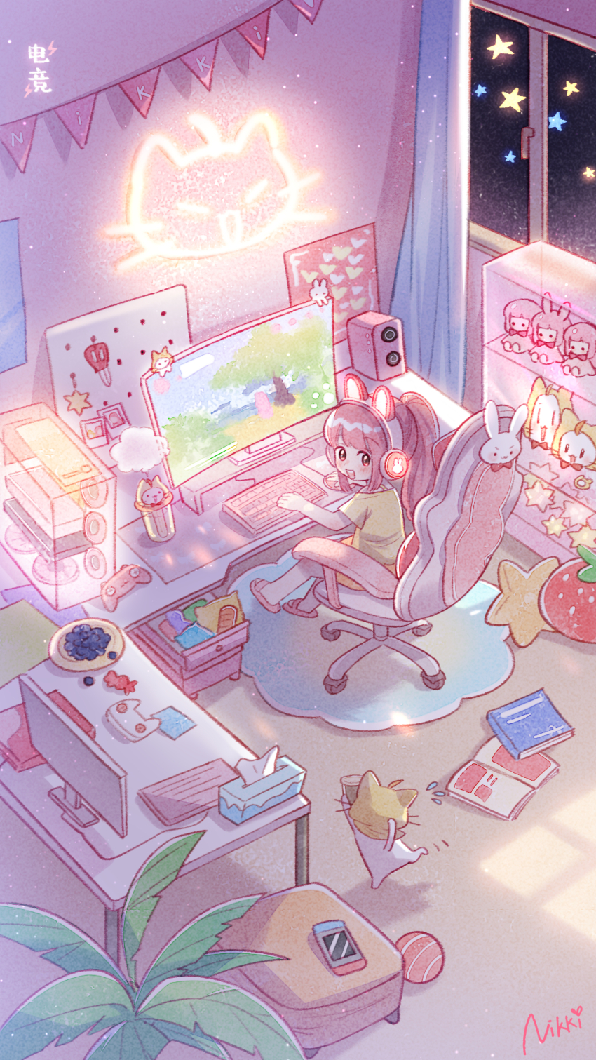 1girl, ahoge, animal, animal_ear_headphones, animal_ears, artist_request, ball, bare_legs