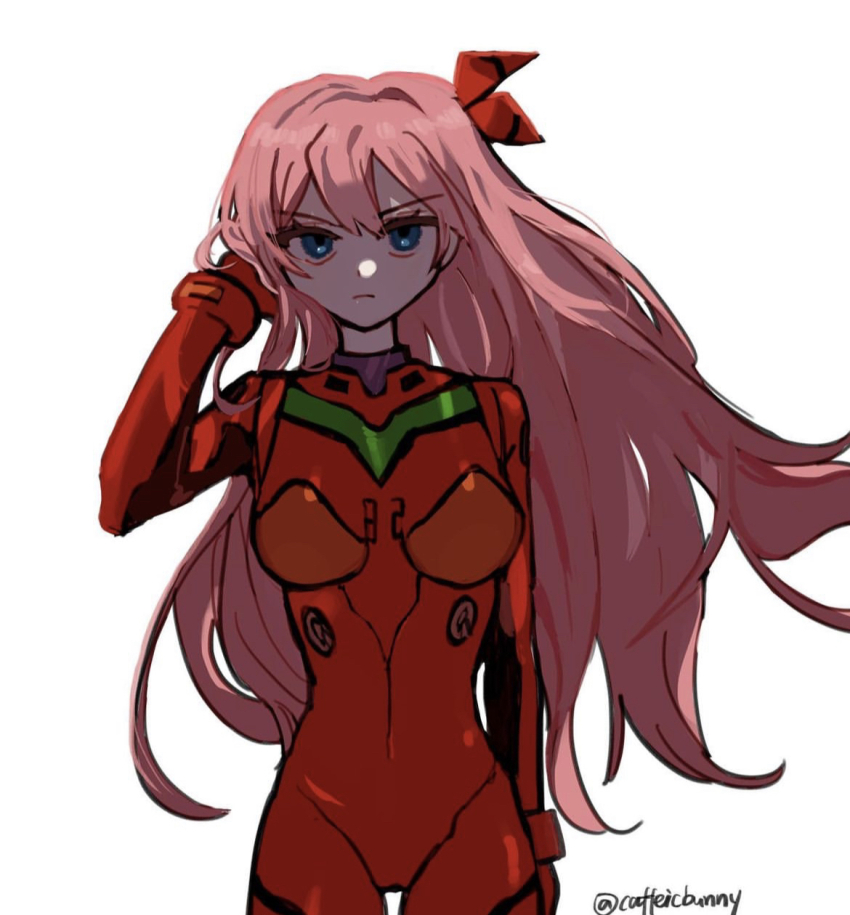 1girl, arm_at_side, aubrey_(faraway)_(omori), aubrey_(omori), backlighting, blue_eyes, bodysuit, bow