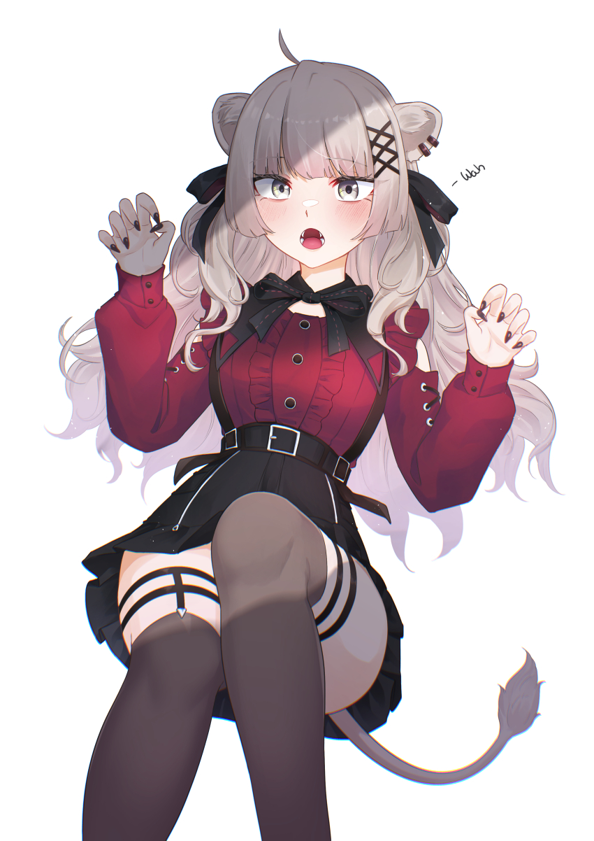 1girl, absurdres, ahoge, animal_ear_piercing, animal_ears, atpoppet, belt, black_belt