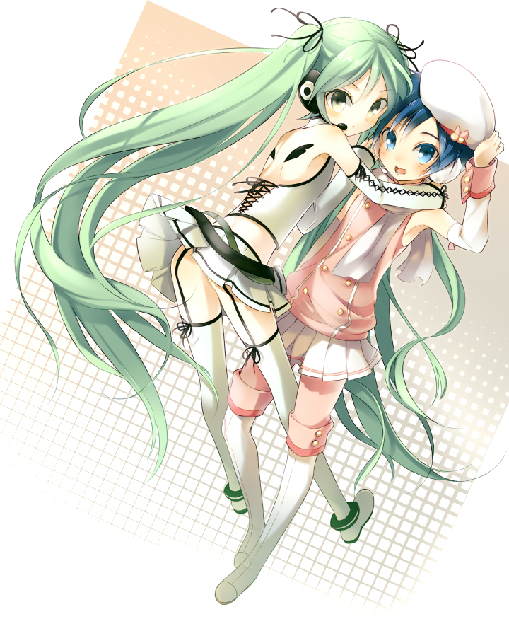 1boy, 1girl, bad_id, bad_pixiv_id, beret, blue_eyes, blue_hair, cosplay