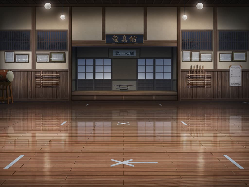 artist_request, bokken, ceiling_light, dojo, drum, game_cg, indoors, instrument