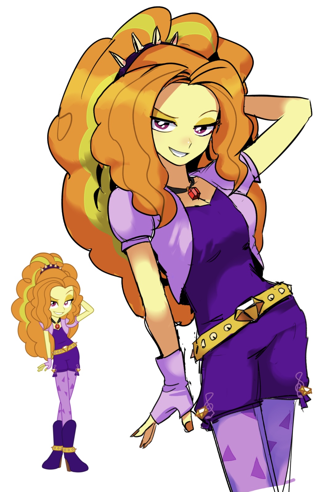 1girl, adagio_dazzle, adagio_dazzle_(human), arm_at_side, arm_behind_back, belt, black_choker, black_hairband