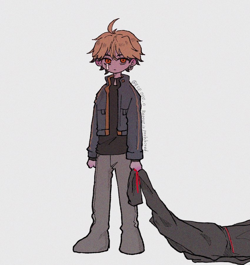 1boy, ahoge, black_hair, black_shirt, blonde_hair, blood, blood_on_clothes, blue_jacket