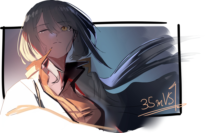 1girl, 35oku_vs, absurdres, artist_name, black_survival, breasts, brown_shirt, closed_mouth