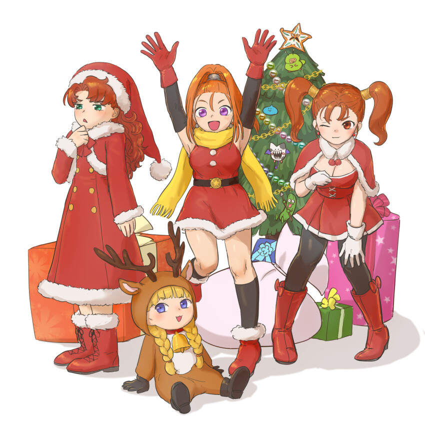 4girls, :3, :d, animal_costume, antlers, arinsu_(kodamamaimai), armpits, arms_up