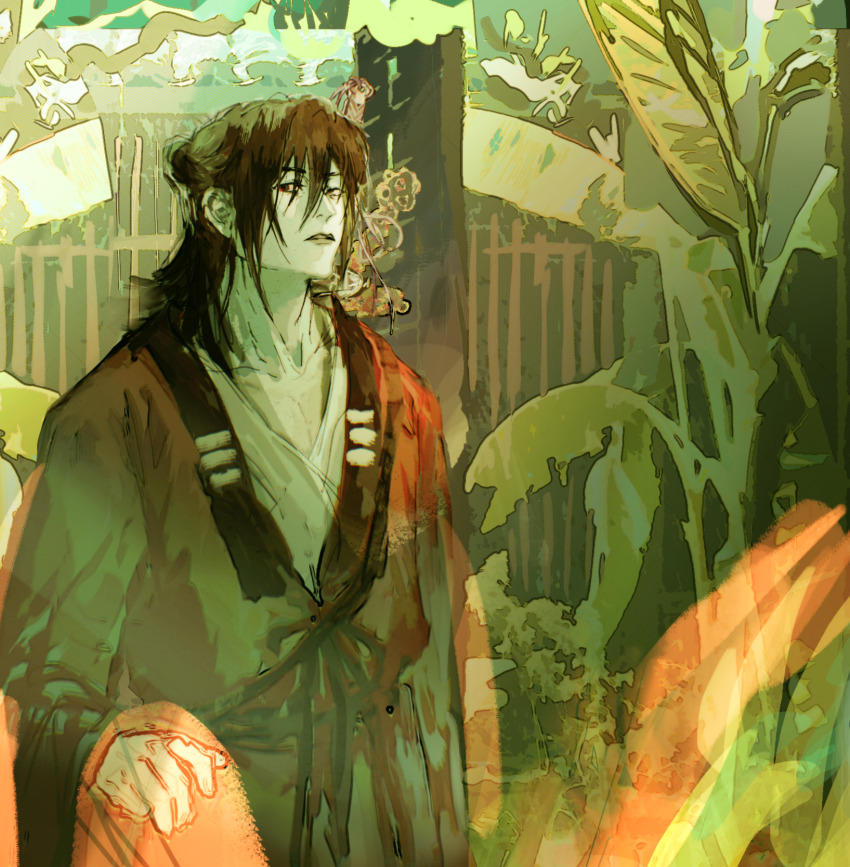 1boy, bi_xie_jian_(weapon), black_eyes, black_hair, brown_hair, chinese_clothes, chinese_commentary, coat