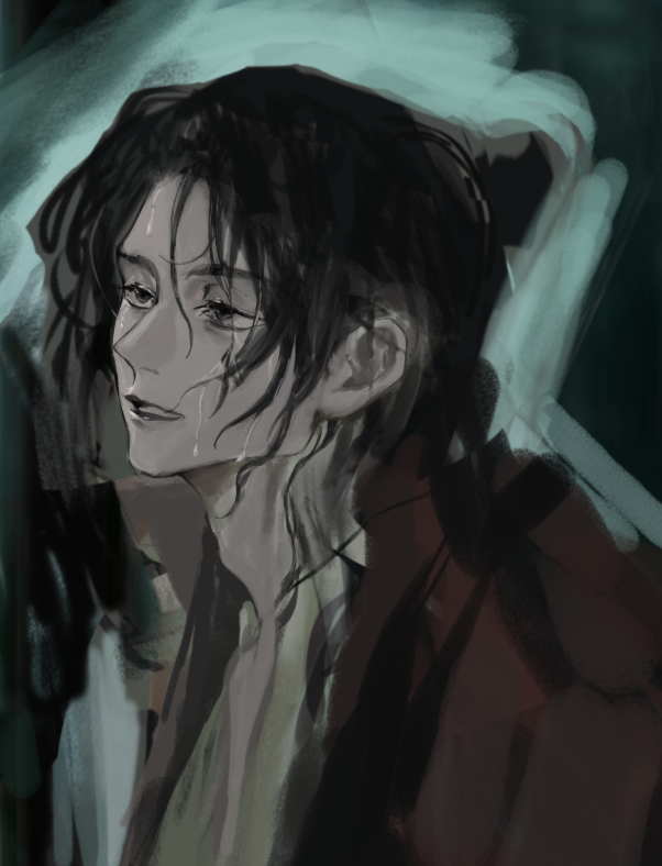 1boy, black_eyes, black_hair, chinese_clothes, chinese_commentary, coat, dao_gui_yi_xian, faux_traditional_media