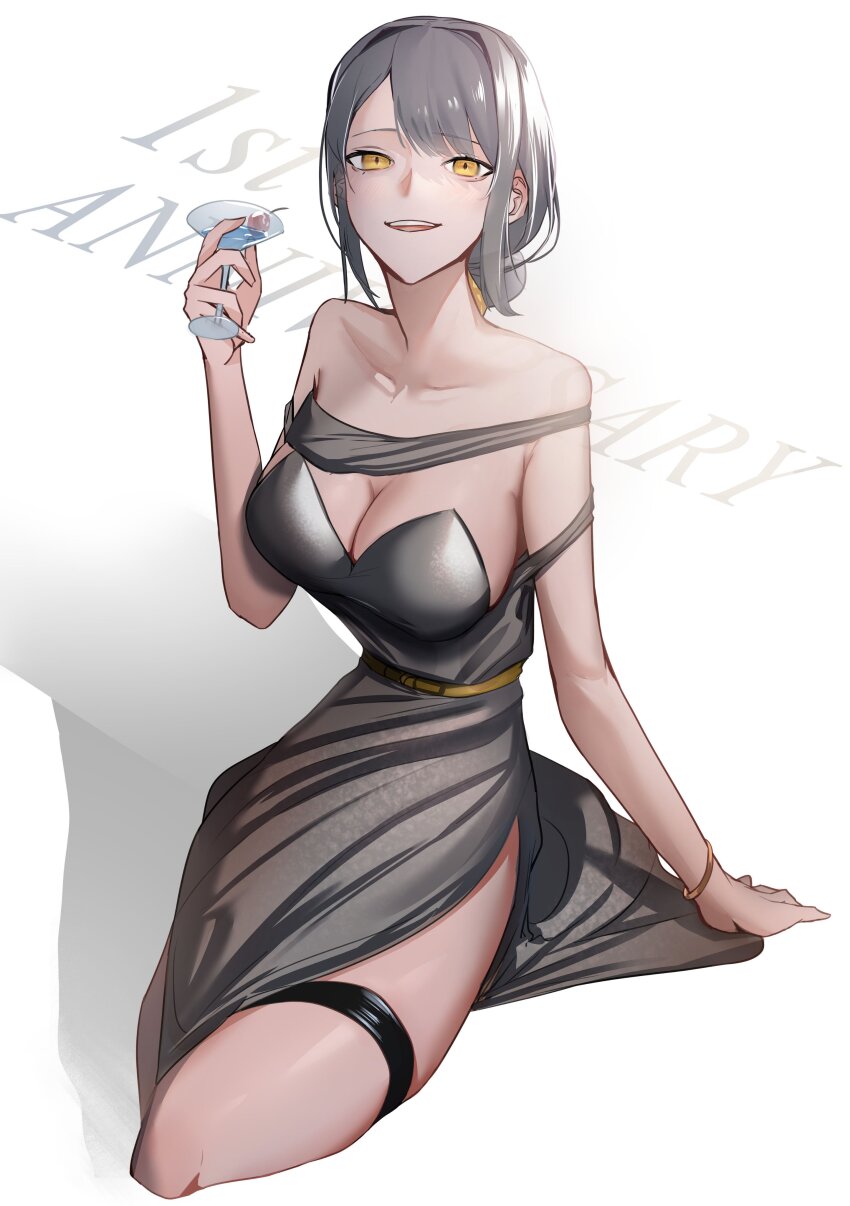 1girl, 35oku_vs, absurdres, anniversary, bare_shoulders, black_survival, bow, bracelet