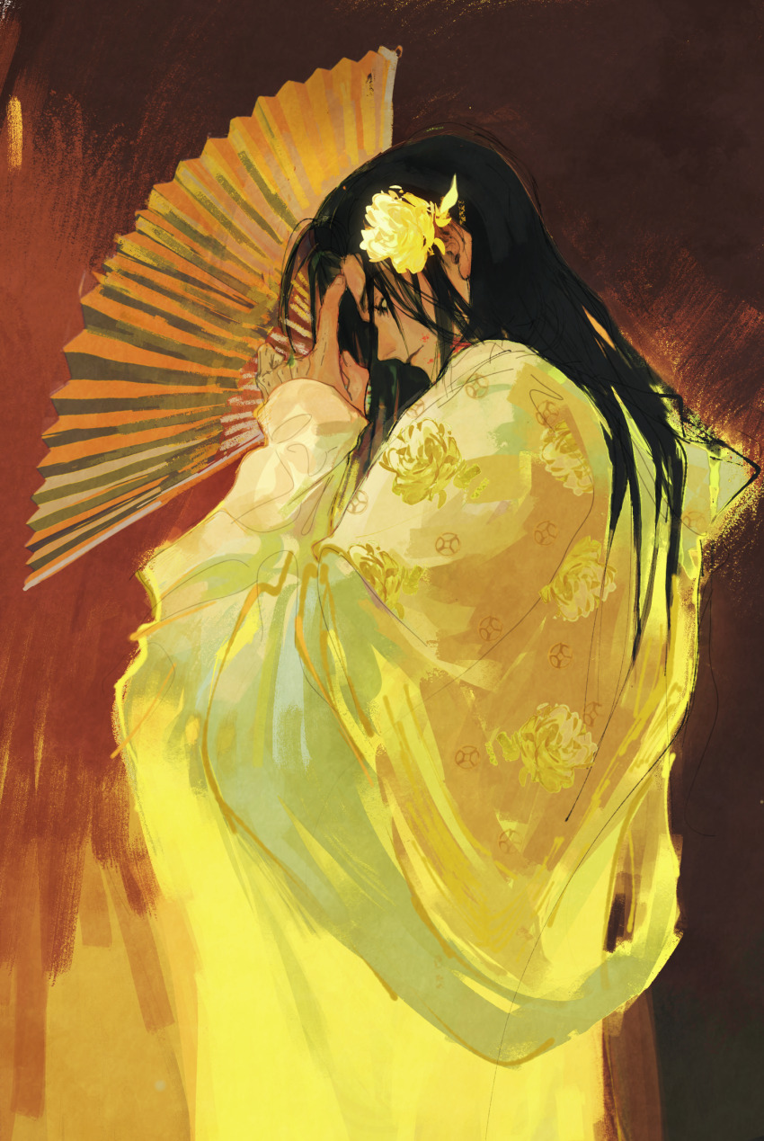 1boy, alternate_costume, black_hair, brown_background, chinese_clothes, chinese_commentary, closed_mouth, dao_gui_yi_xian