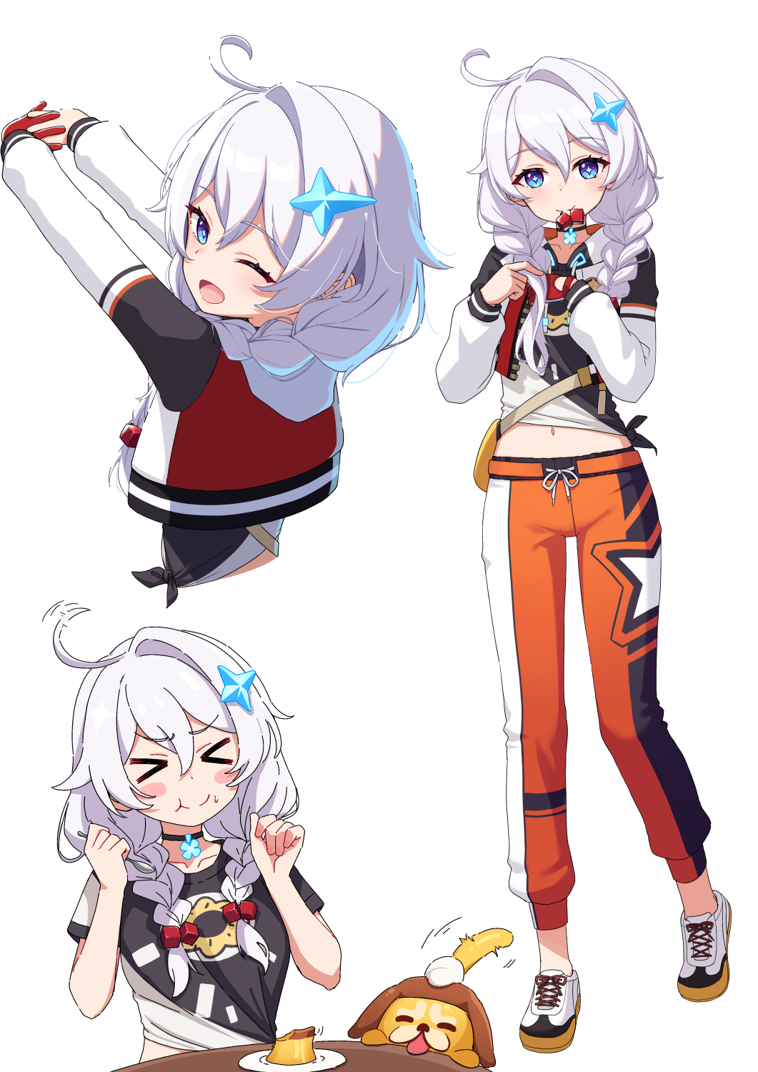 >_<, 1girl, ahoge, animal, black_choker, black_shirt, blue_eyes, braid