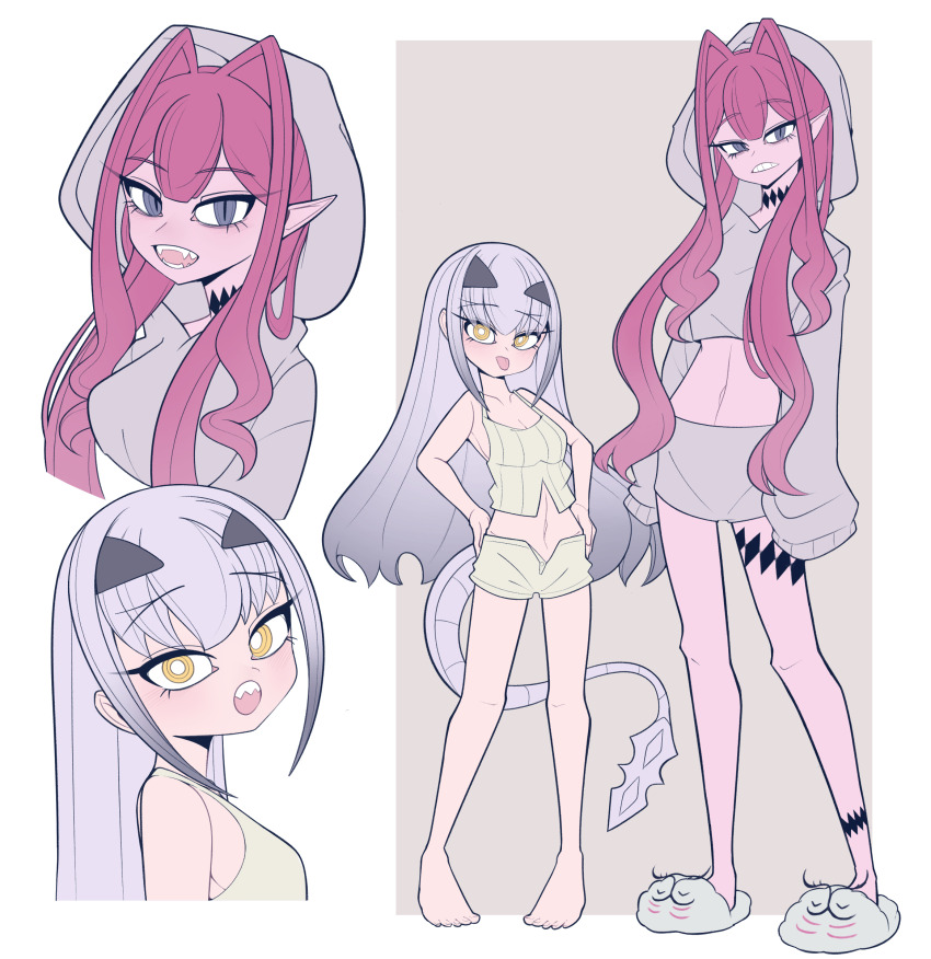 2girls, absurdres, baobhan_sith_(fate), blush, breasts, camisole, cernunnos_(fate), fangs