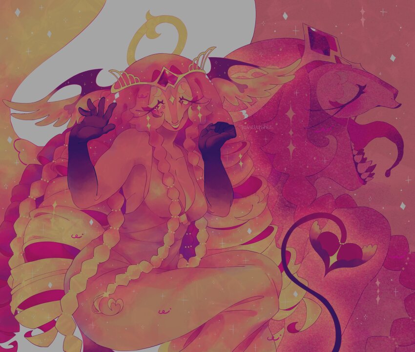 1girl, angel, angel_wings, black_skin, colored_skin, cookie_run, cookie_run:_kingdom, demon_girl