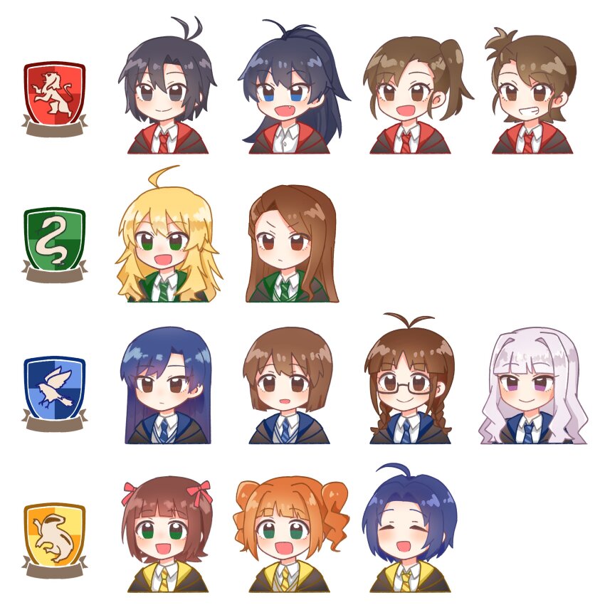 6+girls, absurdres, ahoge, akizuki_ritsuko, amami_haruka, antenna_hair, black_eyes, black_hair