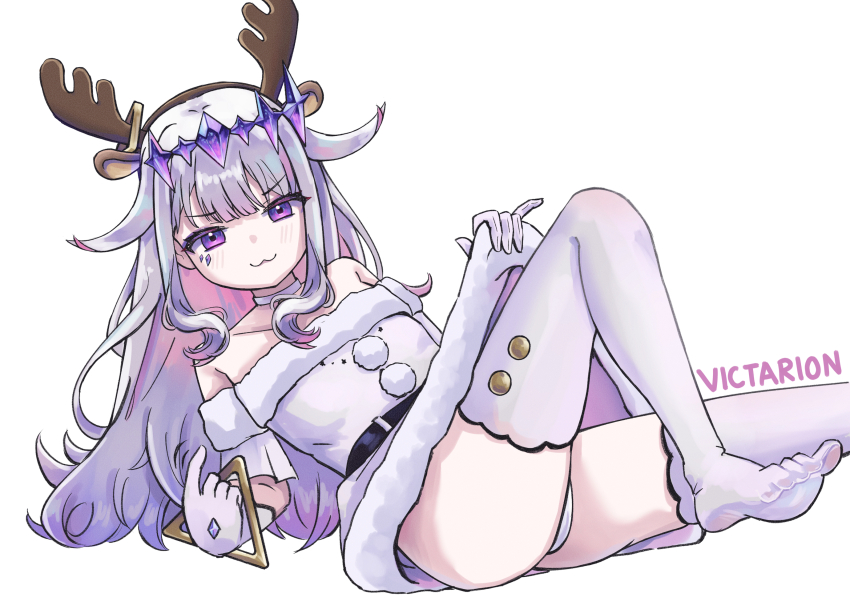 1girl, :3, artist_name, ass, colored_inner_hair, dress, elbow_gloves, feet