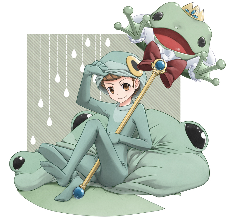 00s, 1boy, bad_id, bad_pixiv_id, bodysuit, brown_eyes, brown_hair, frog
