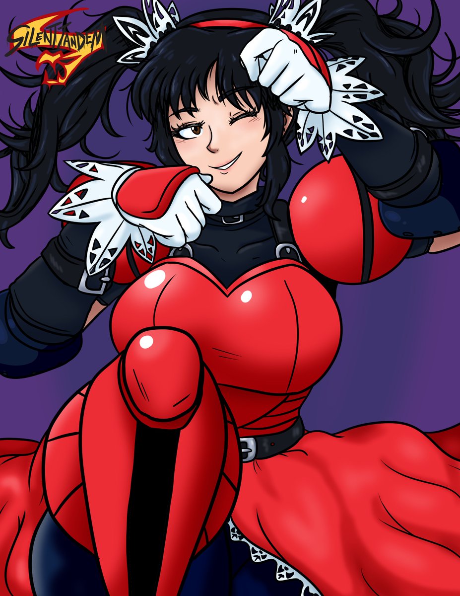 1girl, armor, armored_dress, arms_up, artist_name, black_hair, blush, boots