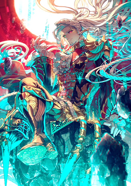 1boy, alessandro_di_cagliostro_(fate), alessandro_di_cagliostro_(third_ascension)_(fate), arm_support, ascot, black_pants, boots, braid