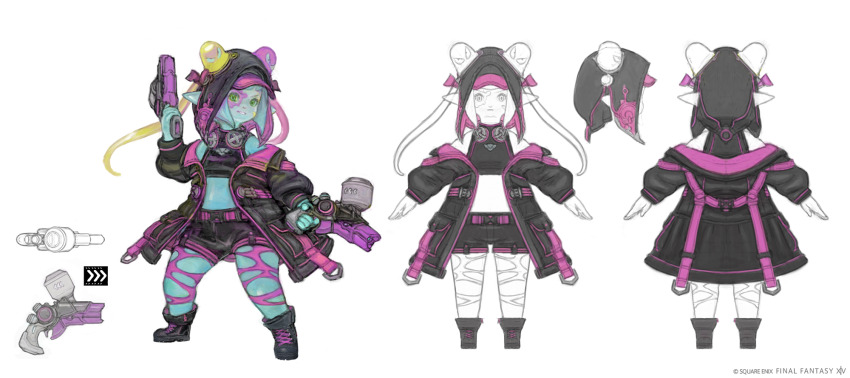 1girl, artist_request, black_boots, black_coat, blue_hair, blue_skin, boots, coat