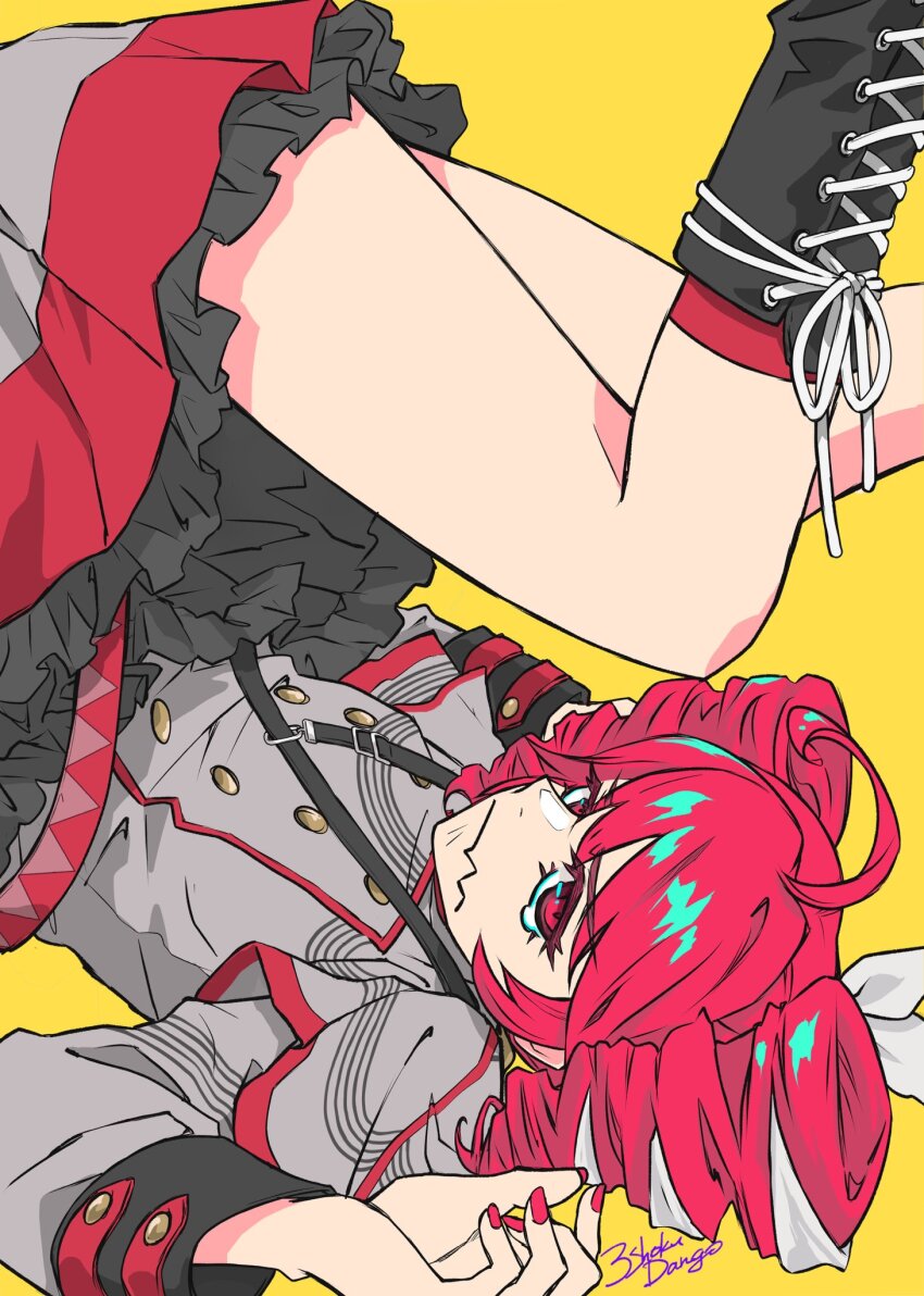 1girl, 3sanshokudango3, ahoge, belt, black_belt, black_boots, black_skirt, boots