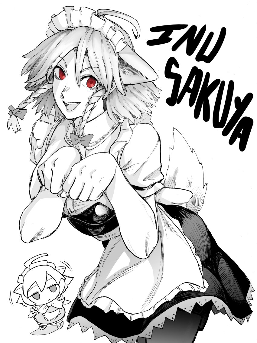 1girl, absurdres, ahoge, animal_ears, apron, axel_hi, black_skirt, bow