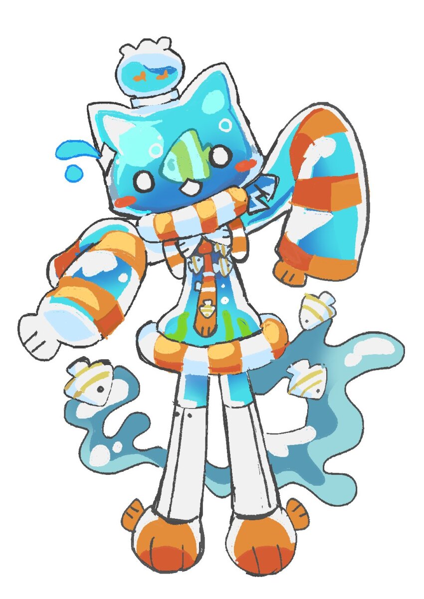 1girl, animal_ears, animal_feet, bomal1215_(style), cat_ears, cat_girl, cat_tail, commentary