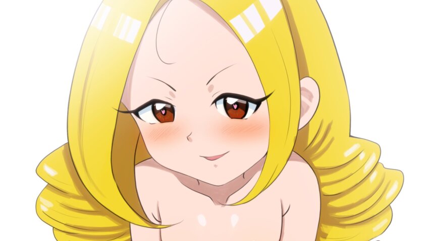 1girl, blonde_hair, blush, brown_eyes, heart, heart-shaped_pupils, highres, long_hair