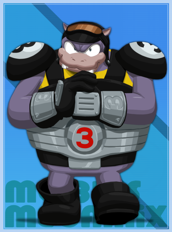 1boy, 8-ball, animal_ears, armor, black_eyes, colored_skin, fat, fat_man, fighting_vipers, fist_in_hand, furrification, furry, gloves, goggles, goggles_on_head, grey_skin, helmet, hippopotamus, hippopotamus_ears, joeadok, sanman_(fighting_vipers), sega, simple_background, snout, solo, sonic_(series)