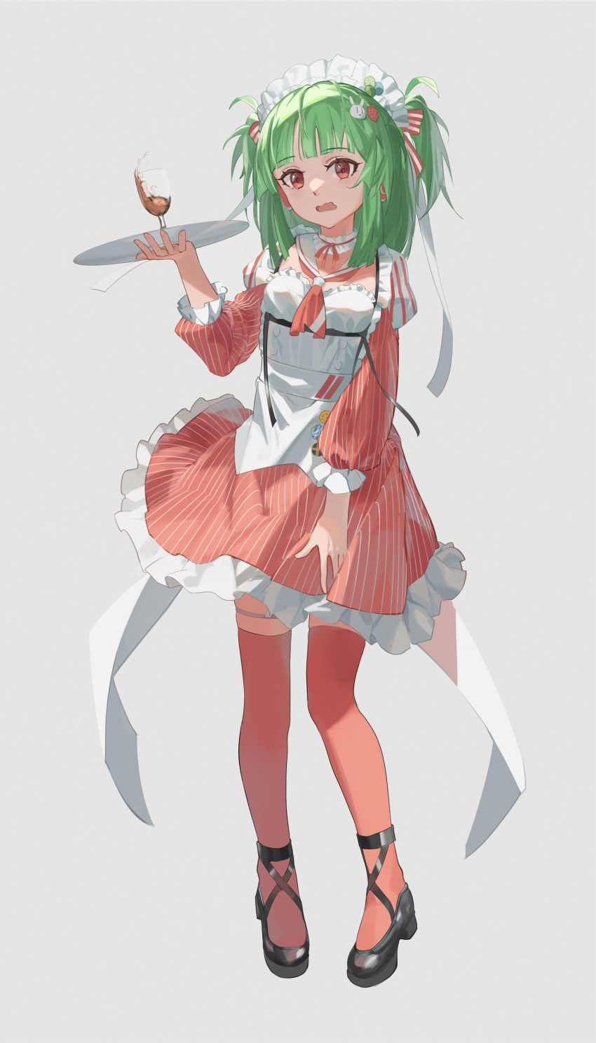 1girl, absurdres, apron, beatmania_iidx, beatmania_iidx_28_bistrover, bemani, black_shoes, commentary