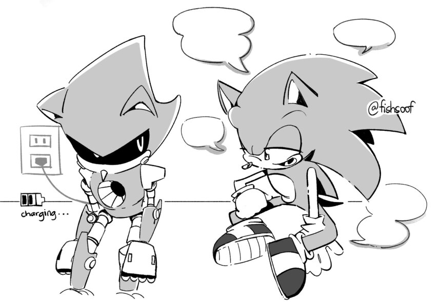 2boys, animal_ears, animal_nose, battery_indicator, blank_speech_bubble, charging_person, commentary, english_commentary