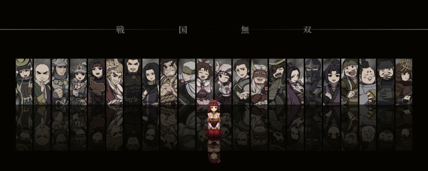 akechi_mitsuhide_(sengoku_musou), armor, azai_nagamasa_(sengoku_musou), brown_eyes, brown_hair, date_masamune_(sengoku_musou), detached_sleeves, grimace