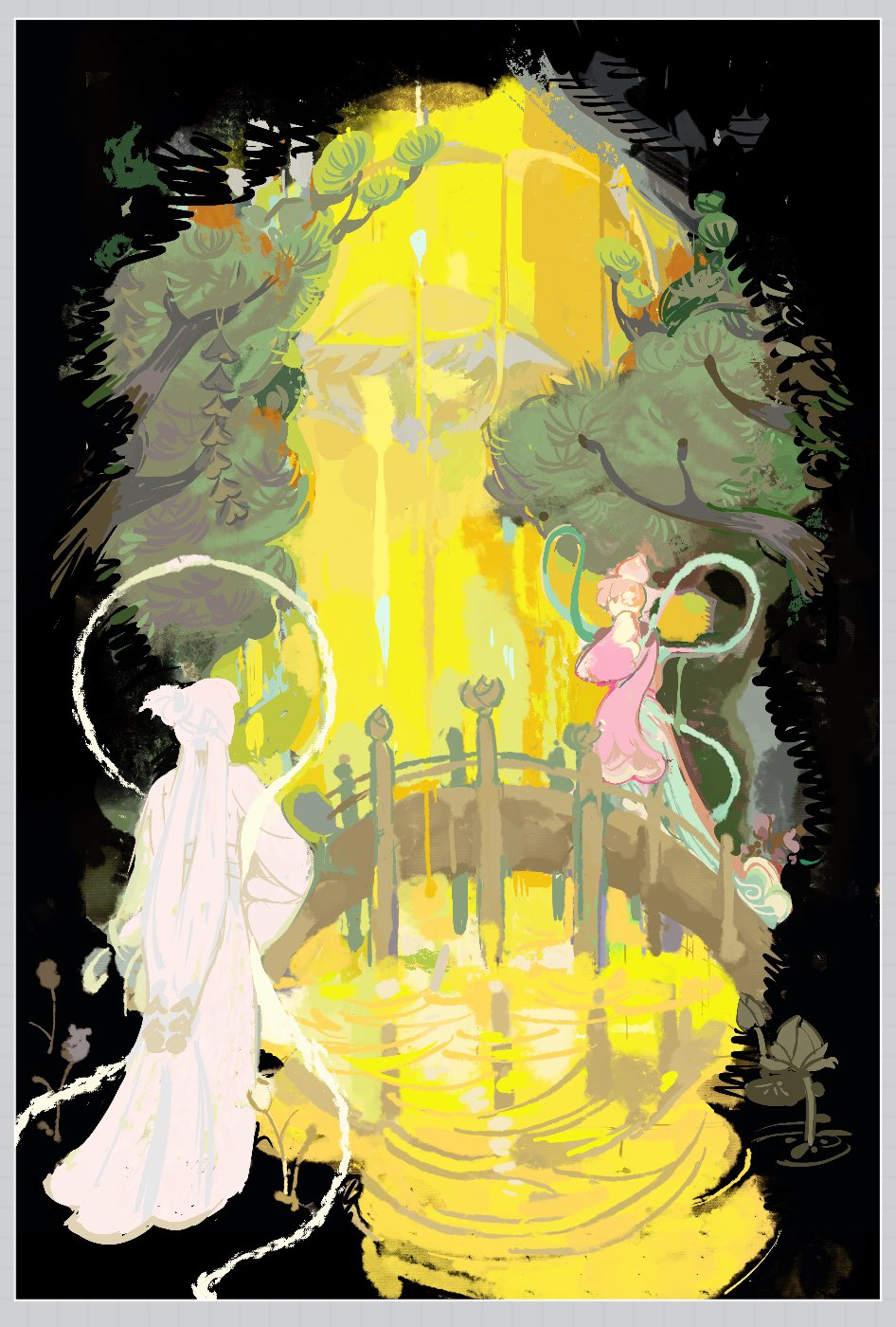 1boy, 1girl, bridge, chinese_clothes, cookie_run, cookie_run:_kingdom, highres, long_sleeves