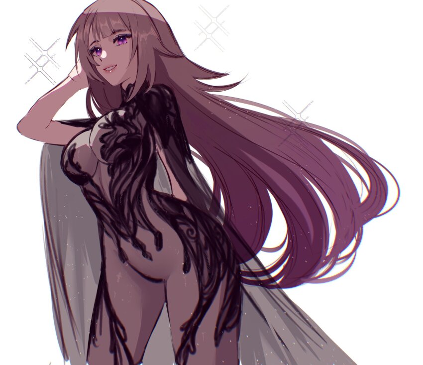 1girl, ai-generated_art_(topic), alternate_breast_size, alternate_costume, breasts, brown_hair, cape, chronopattern_dress