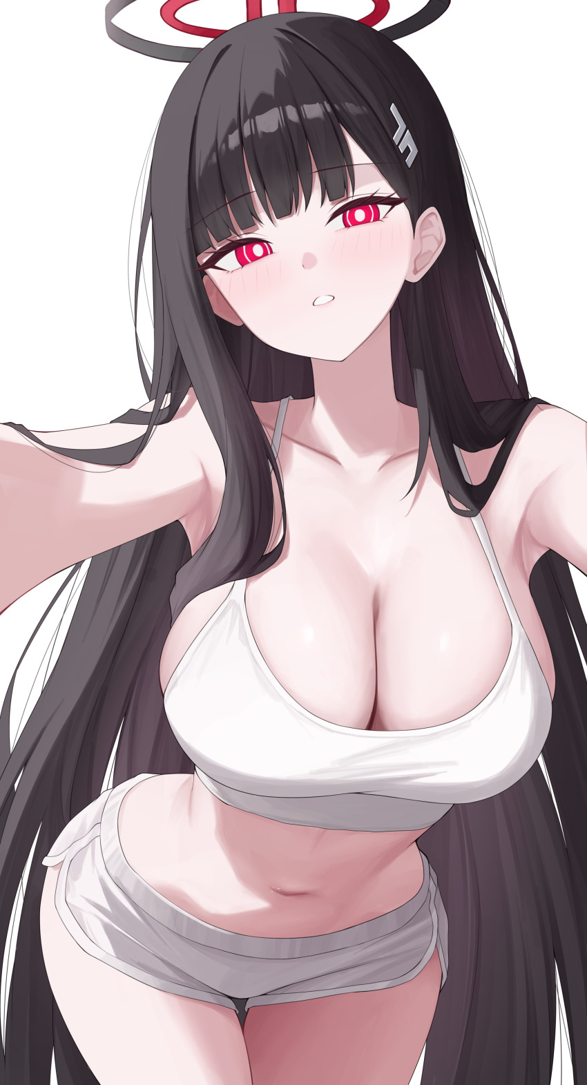 1girl, absurdly_long_hair, absurdres, black_hair, black_halo, blue_archive, blush, breasts