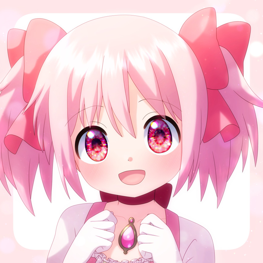 1girl, absurdres, border, bow, bow_choker, chest_jewel, choker, clenched_hands