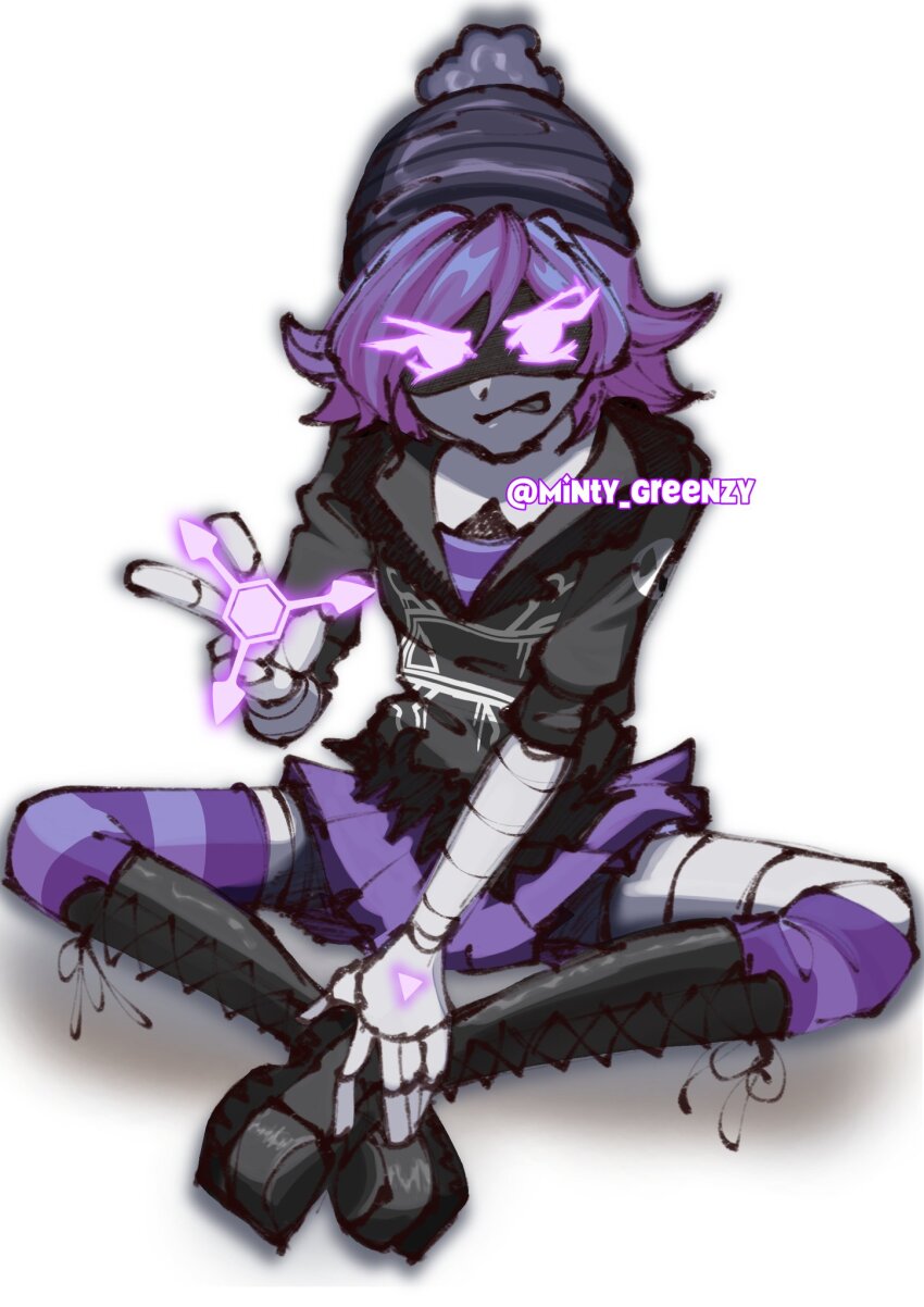 1girl, absolute_solver_(murder_drones), android, beanie, black_hat, black_jacket, closed_mouth, full_body