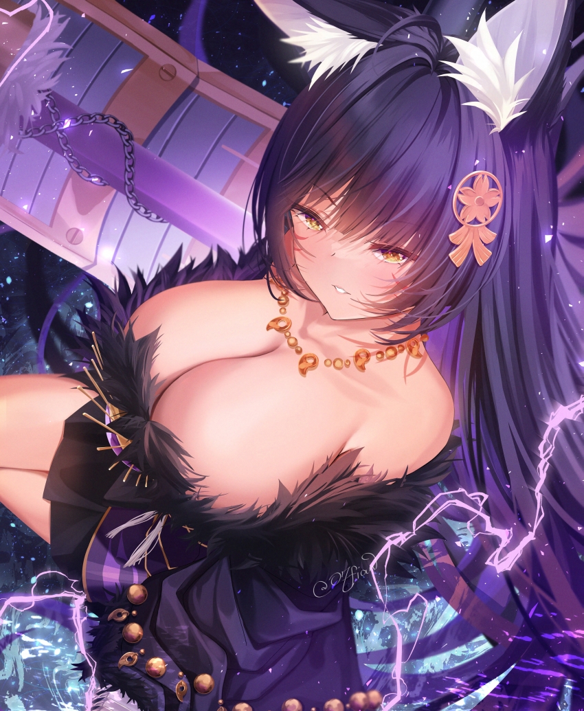 1girl, absurdres, animal_ear_fluff, animal_ears, azur_lane, bare_shoulders, breasts, cleavage