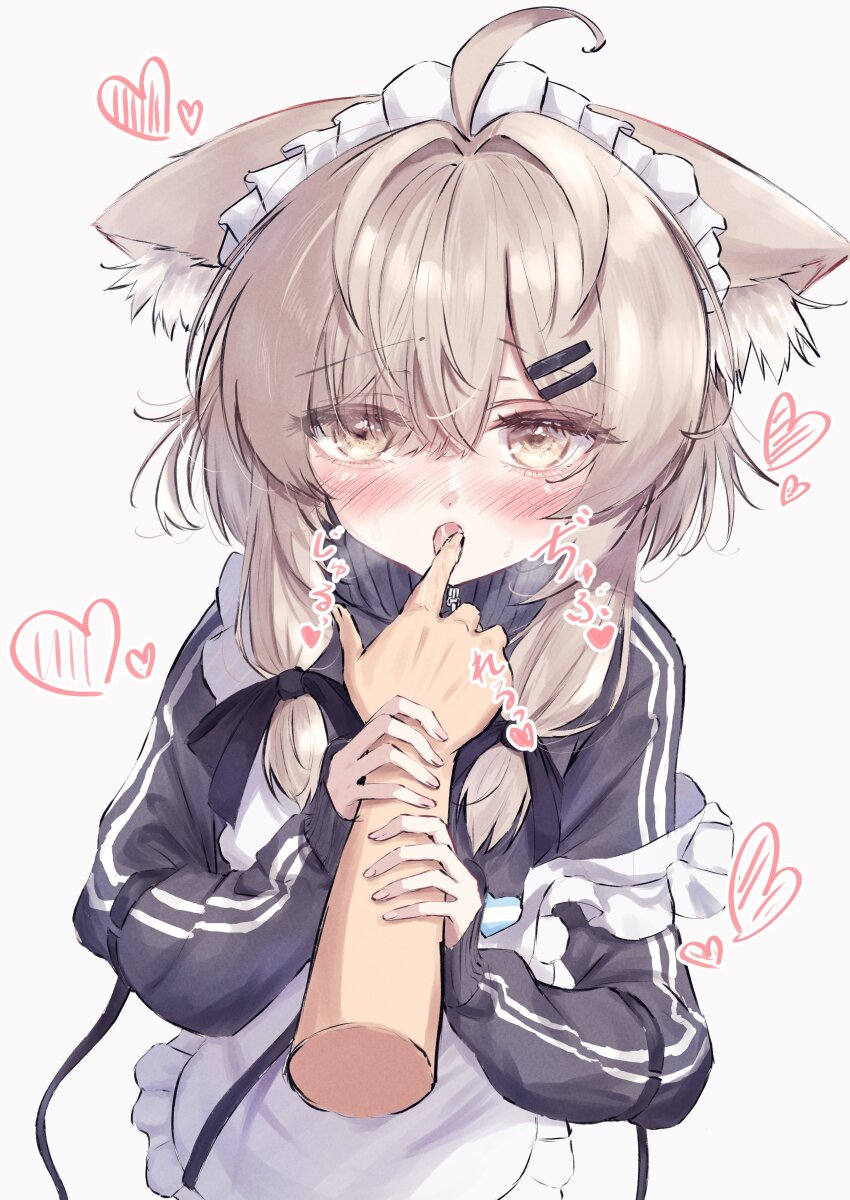 1boy, 1girl, 1other, absurdres, ahoge, animal_ear_fluff, animal_ears, apron