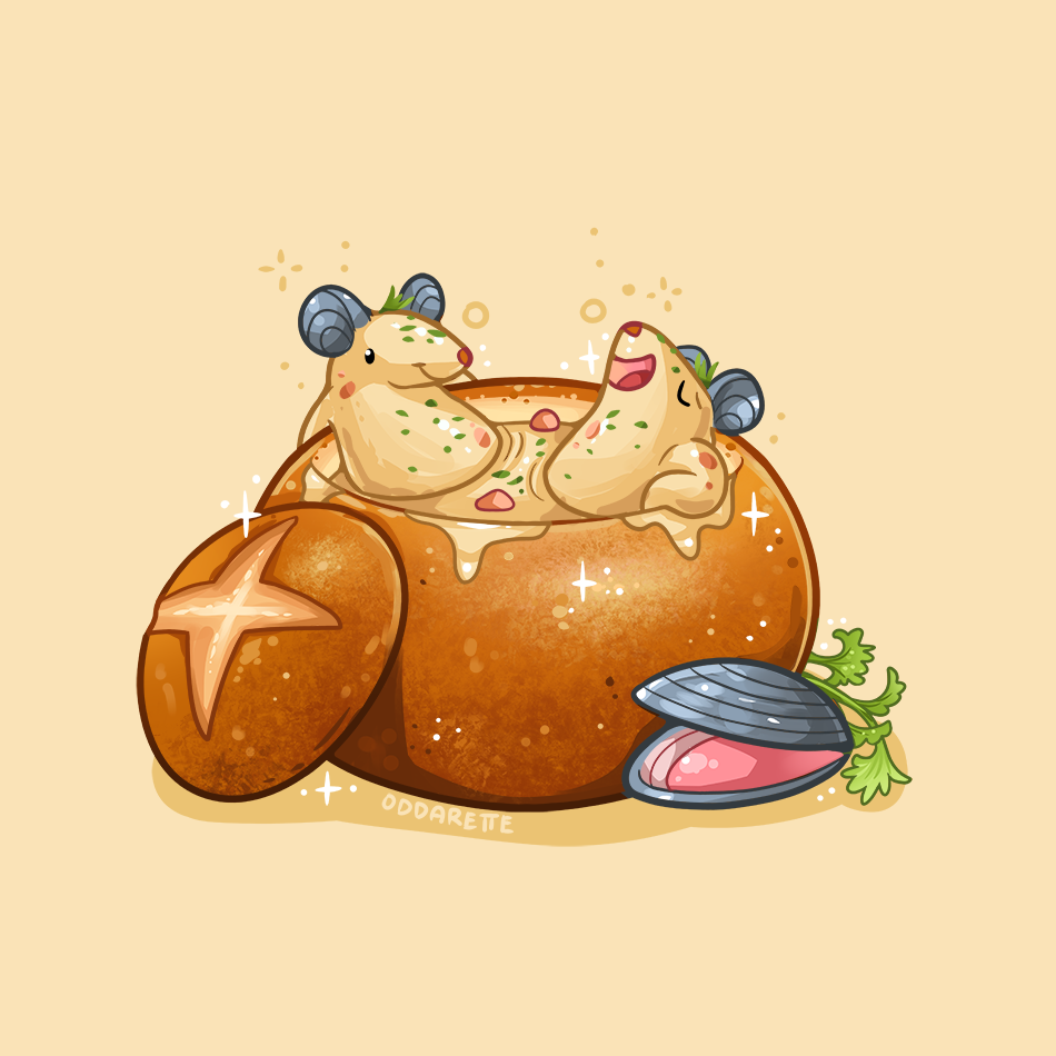 animal_focus, bathing, bread, charongess, chopped_spring_onion, clam, clam_chowder_(food), food