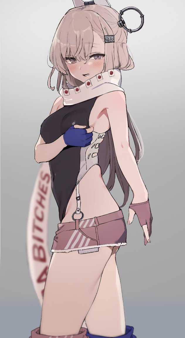 1girl, adjusting_clothes, adjusting_swimsuit, american_flag, american_flag_print, american_flag_skirt, black_one-piece_swimsuit, blue_gloves