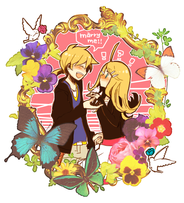 !, 1boy, 1girl, 7:24, ?, ahoge, alternate_costume, bird