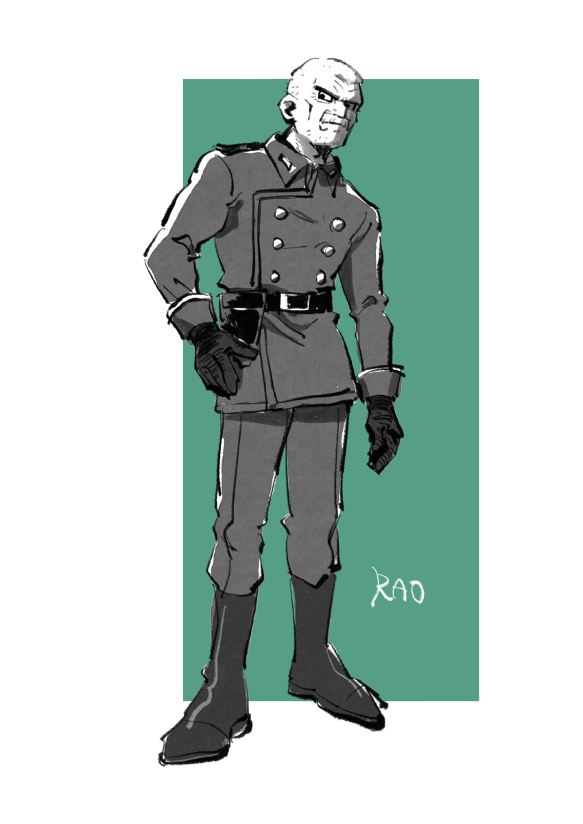 1boy, absurdres, alternate_costume, aqua_background, belt, boots, border, buttons